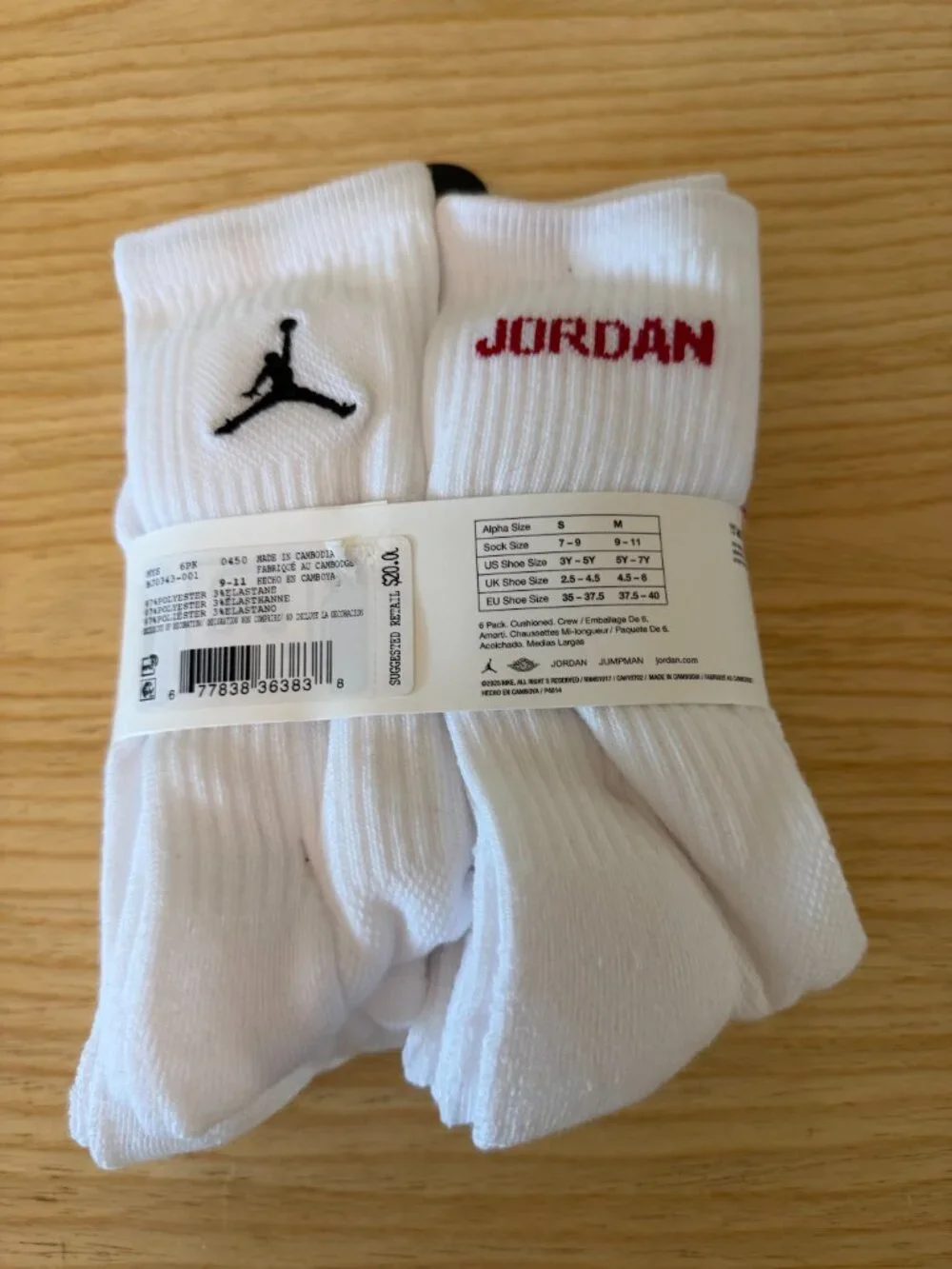 JordanYouth Everyday 6-Pack Cushioned Crew Socks BJ0343 Medium 5Y-7Y  NEW w TAGS